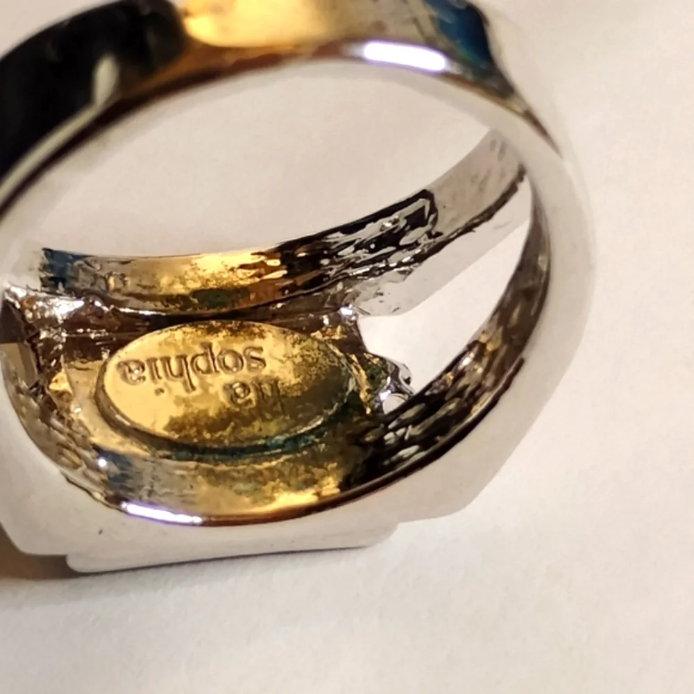 Lia Sophia‎ Size 9 White Out Silver Tone Enamel Center Ring